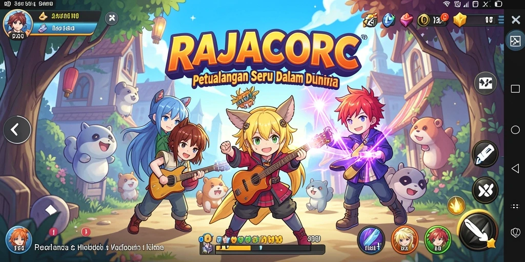 Tangkapan layar utama menunjukkan aksi seru dalam dunia <strong>RAJACORC</strong>.