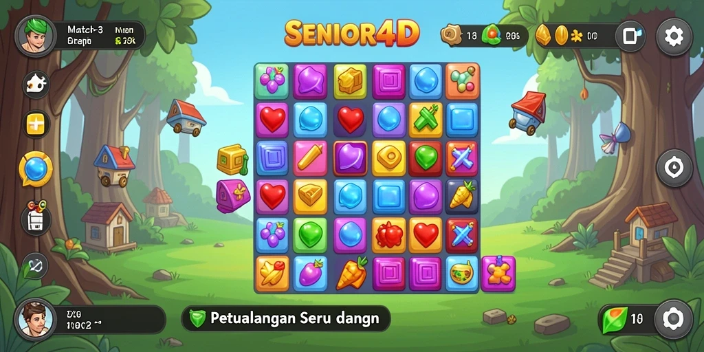 Gameplay Match-3 seru dengan warna-warni menawan.